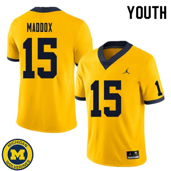 Youth University of Michigan #15 Andy Maddox Yellow Football Jersey